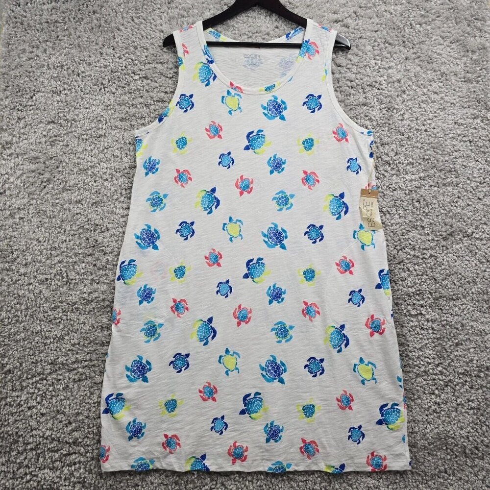 Escape by Habitat Womens Turtle Print Shift Dress White Size XL Beach Resort
